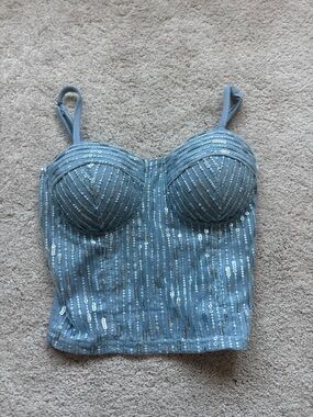 Jezebel Dusty Blue Sequin Bustier Cami